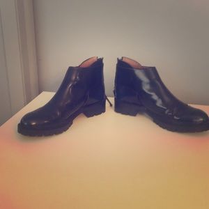 Deep blue patent leather boots